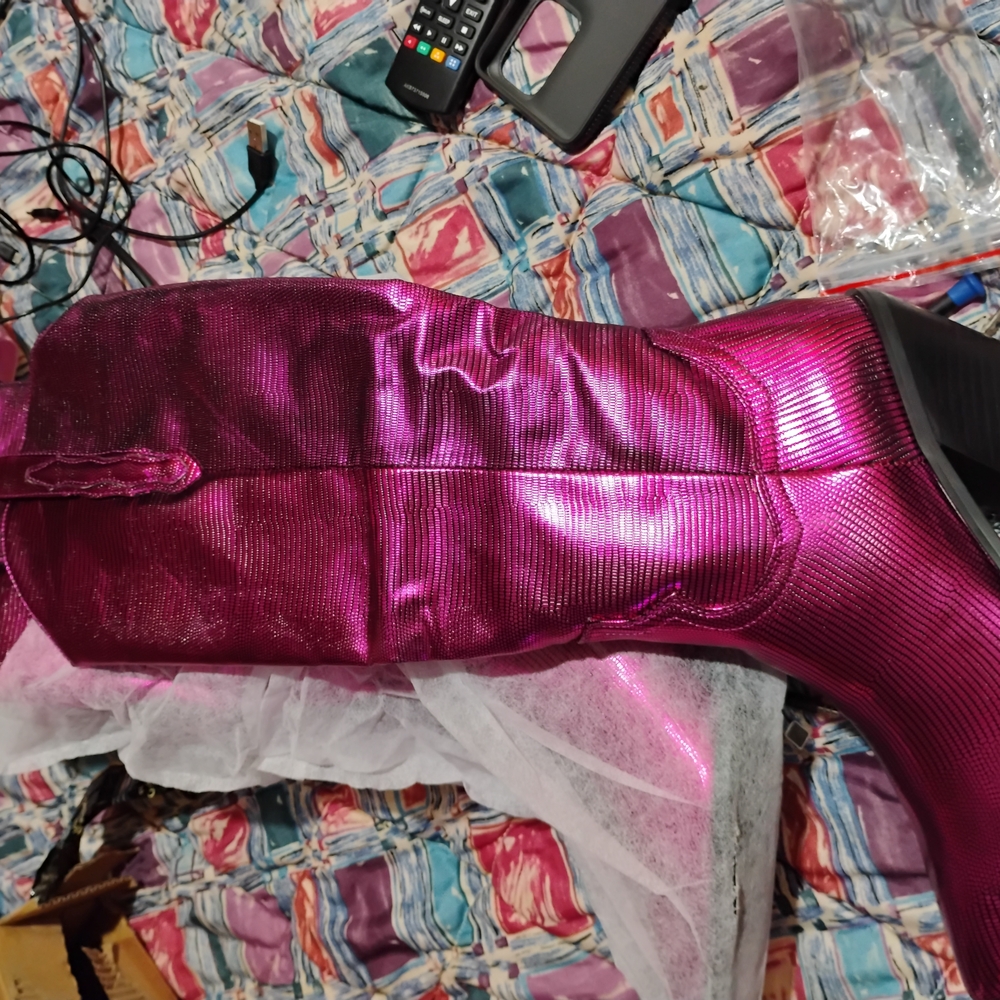 Glossy Pink Heeled Boots with Knee-High Design